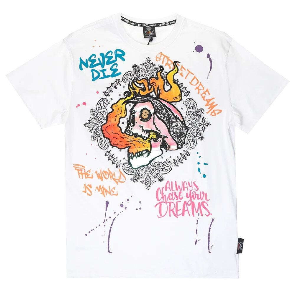 Switch Remarkable Men's T-Shirt Iridescent Applique Embroidered Skull Tee